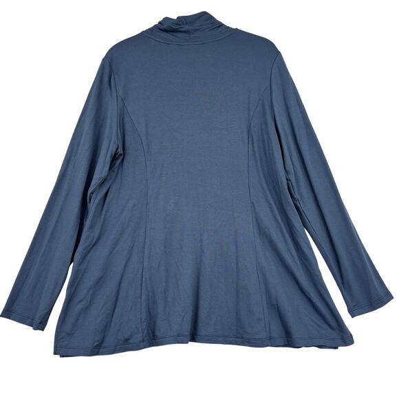 Susan Graver Turtleneck Tunic Size L Petite Blue Jersey Knit Pockets Stretch - Picture 7 of 10